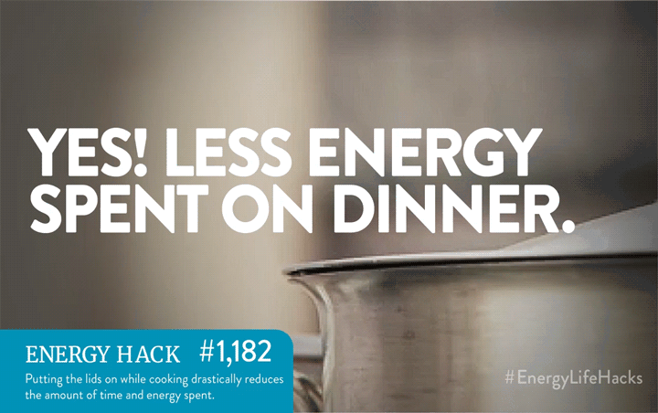 加热食物时使用盖子，以减少能源消耗